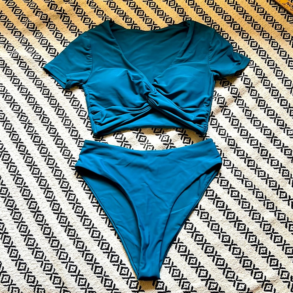 Blue Zaful cap sleeve bathing suit - Size 4 US
